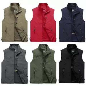 Men's Fishing Vest Work Travel Cargo Multi Pockets Waistcoat Jacket Casual US - Picture 1 of 18