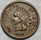 About Uncirculated 1859 Indian Head Cent, Richly Hued w/ Light Luster.