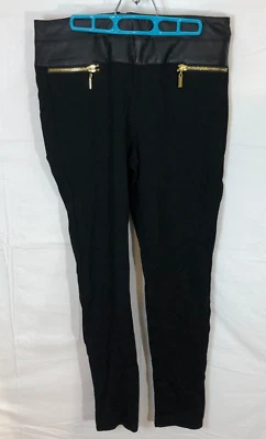 Leggings ajustados Bisou Bissou Michele Bohbot negros con ribete de cuero sintético talla 12 Foto 1 de 4