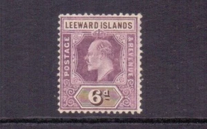 LEEWARD IS. 1908 6d DULL PURPLE & BROWN SG34 MH CAT £55 - Picture 1 of 2