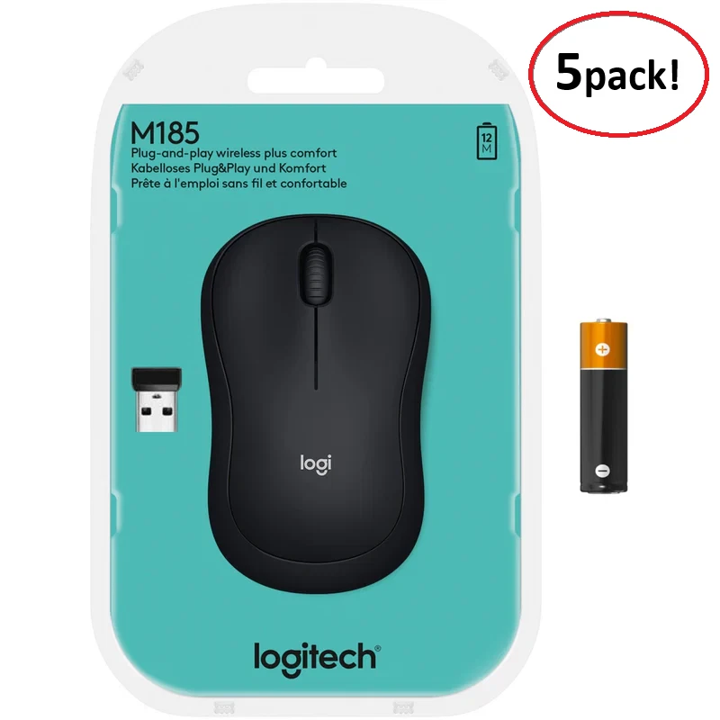Logitech Wireless Mouse M185 Gray - 5 Pack - NEW - Image 1 of 1