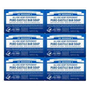 Dr Bronner's Pure Castille Peppermint Bar Soap, 5 Ounce (Pack of 6) - Picture 1 of 3