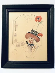 Impresión artística vintage enmarcada de William Tara hobo viajero/payaso triste con gatito - Imagen 1 de 6