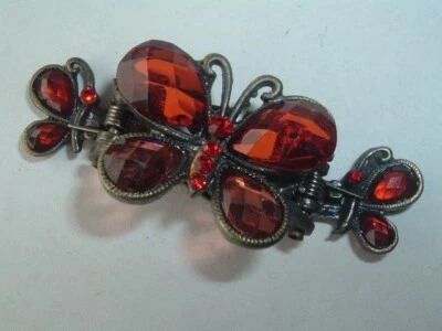DE COLECCIÓN PEDRERÍA ROJA Y GEMA DE PLÁSTICO MARIPOSA METAL GARRA CLIP Foto 1 de 2