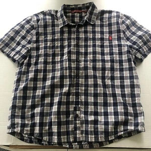 Eastern Mountain Spots Blue Plaid Button Up Shirt Short Sleeve Sz XL A3719 - Picture 1 of 4