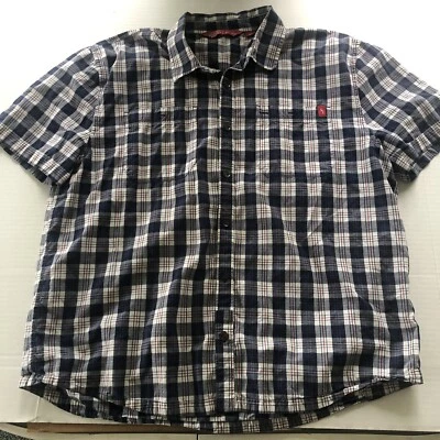 Eastern Mountain Spots Blue Plaid Button Up Shirt Short Sleeve Sz XL A3719 - Image 1 of 4