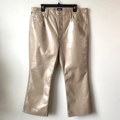 Citizens Of Humanity Isola Patent Leather Crop Bootcut Pants Cashew Tan 34 - Image 1 of 4
