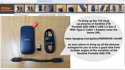 SanDisk 2TB SSD Hard Drive USB-C USB 3.2 Gen 2 + Type-C Cable + Type-A Adaptor - Image 1 of 4