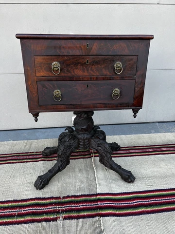 Antique American Classical Empire 2 Drawer Writing Table, New York, Circa 1820s Cover