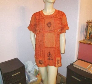 Vtg Artsy Patchwork Tunic Top Size S Embroidered Oversized Boho Hippie Grunge - Picture 1 of 9