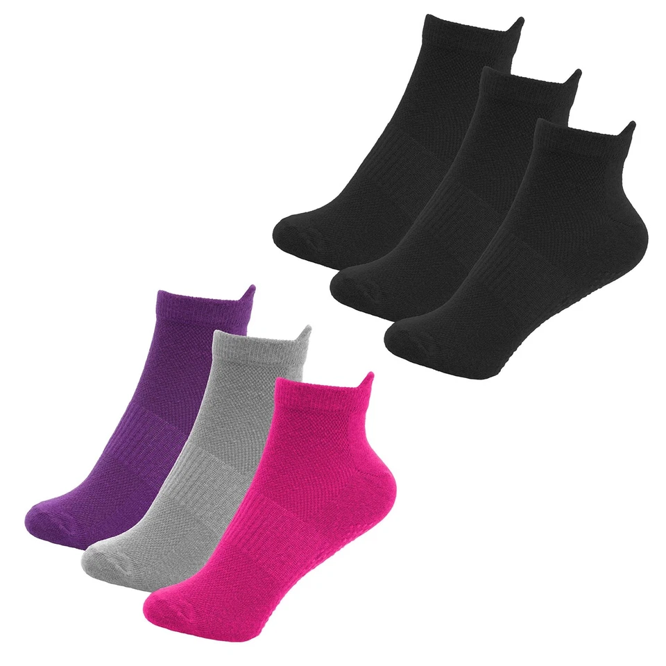 Damen Sneaker Socken mit Antirutsch Gripper 3er Pack Baumwolle Frauen Gym Yoga Socken - Bild 1 von 1