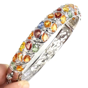Brazalete de plata de ley 925 pera zafiro 5x4 mm joyería de piedras preciosas Natuarl - Imagen 1 de 9