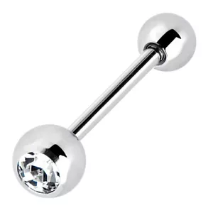 Anillo de lengua gema de cristal de acero Cz pieza corporal de barra 10G - Imagen 1 de 2