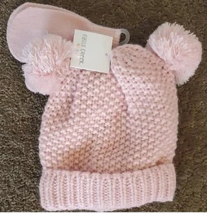 Toddler Girls Falls Creek Pale Pink Pom-Pom Chunky Knit Hat & Mittens Set NWT - Picture 1 of 1
