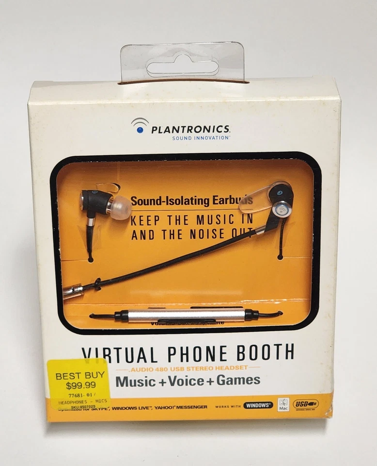 New PLANTRONICS Audio 480 3.5mm Wired In-Ear Only Headset Black with Case - Image 1 of 2