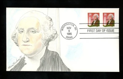 US FDC #2149 Friedman Hand Drawn HD Colored HC 1985 DC Washington Monument - Image 1 of 2