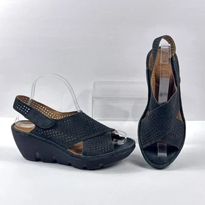 Clarks Reedly Variel Sandals Womens 8 Black Wedge Slingback Perforated Platform - Picture 1 of 13