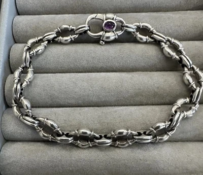 "Brazalete Scott Kay plata esterlina amatista bolo eslabones 7"" excelente estado Estate" Foto 1 de 2
