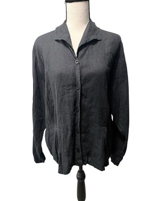 Chaqueta de lino negra vintage con botones talla grande Foto 1 de 3