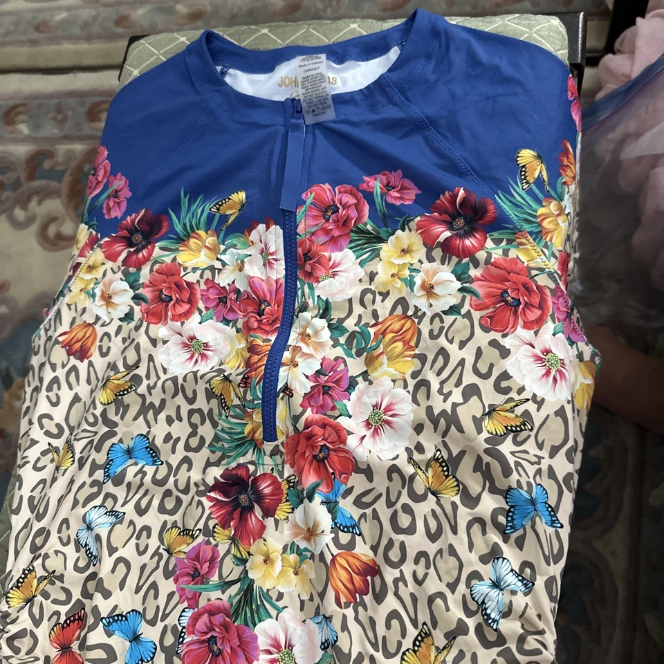 Top Johnny Was California Talla M Azul Floral Leopardo Con Cordón Laterales Foto 1 de 4