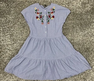 Women's Atmosphere Sleeveless Fit and Flare Dress Blue Stripe Embroidered Size 0 - Picture 1 of 10