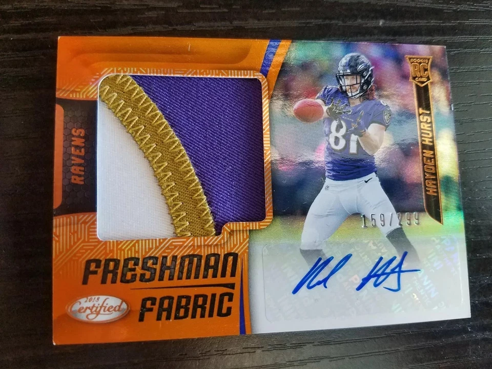 2018 Certified Football Hayden Hurst 3 Clr Jumbo Patch RC  Auto 159 /299 #220 - Image 1 of 1