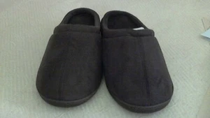 Gebürsteter brauner Stoff Hausschuhe Damen/Herren Größe 7-8-9M dicker Schaum Tex Rub Sohlen - Bild 1 von 4