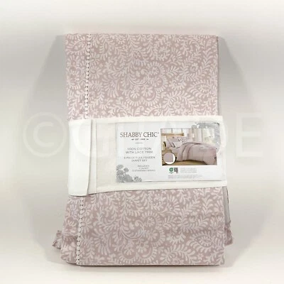 Потертый шик вышитые кружева пододеяльник комплект полный королева белый и розовый новый - Изображение 1 из 4