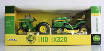 Conjunto de trator de gramado e jardim John Deere 1963 110 e 2013 X320 em escala 1/16 50º aniversário - Imagem 1 de 4
