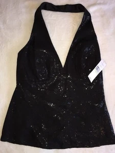NWT Carmen Marc Valvo Black Beaded-Neck Halter Top BRAND NEW!! $500 Style 15667 - Picture 1 of 3