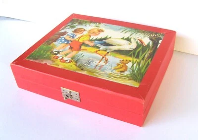 🐸CAJA DE ARTE ARTESANAL INFANTIL DE COLECCIÓN 10" Lápiz escolar MADERA cuadros con bisagras niños Foto 1 de 4
