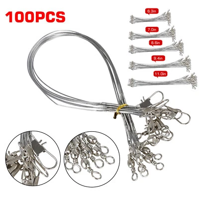 Líderes de línea de pesca de acero inoxidable con broche de presión y giro 100 un. Foto 1 de 4