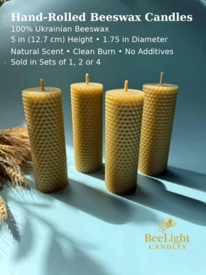 Beeswax Candle | 1, 2 or 4 Hand-Rolled Pillars | 5” | Natural Ukrainian Wax - Image 1 of 4