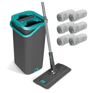 Wischmopp Set Kunststoff Eimer Mikrofaser Bodenwischer Flach 2 in 1 - Bild 1 von 10