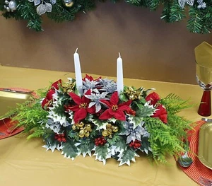 Artificial Christmas Table Centrepiece Poinsettias Roses Berries Holly Xmas Ivy2 - Picture 1 of 12