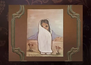 Biglietto di auguri vintage ragazza nativa americana scialle bianco Gerda Christoffersen NOS - Foto 1 di 3