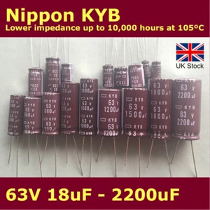 Nippon KYB 63V 18uF-2200uF Low Impedance up to 10,000 hours at 105C Capacitors - Picture 1 of 1