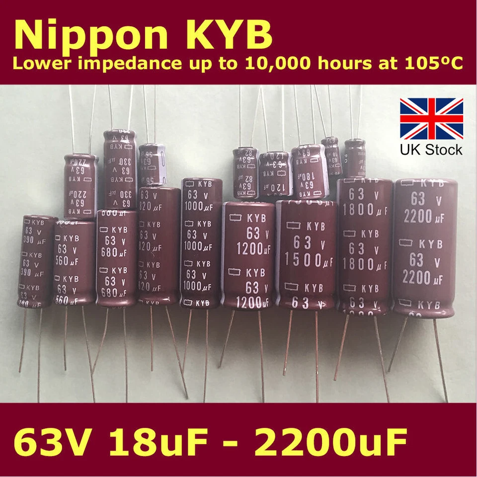 NIPPON/UNITED CHEMI-CON (UCC) Nippon KYB 63V 18uF-2200uF Low Impedance up to 10,000 hours at 105C Capacitors
