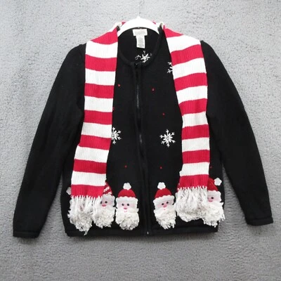 Classic Elements Vintage Papai Noel Suéter Anexado Cachecol Feminino P Preto Natal - Imagem 1 de 4