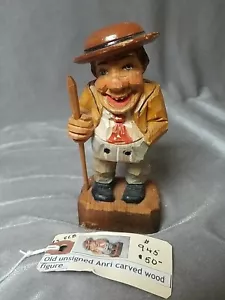 Handgeschnitzte ANRI Figur bemalt 5 Zoll Vintage Mann mit Gehstock - Bild 1 von 8