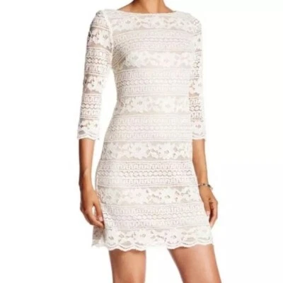 Mini Vestido Eliza J Encaje Superpuesto Mujer 8 Crema Manga 3/4 Formal Noche Cóctel Foto 1 de 4