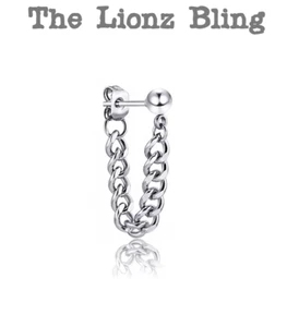 Punk Rock Emo Goth Stainless Steel Chain Dangle Post Earring (Qty 1) - 3/4" Drop - Picture 1 of 5