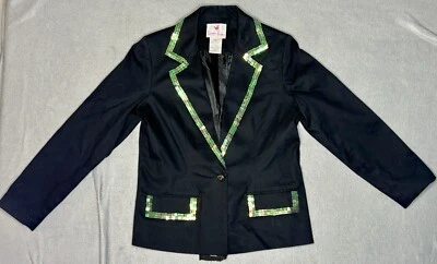 VTG Quacker Factory Sports Blazer Black Suit Jacket Size XS Green Square Sequins - Image 1 of 4