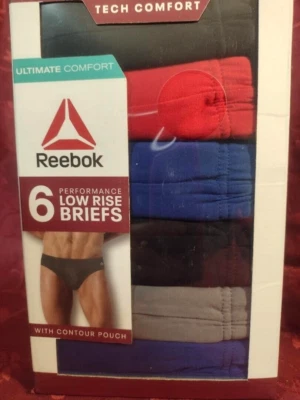 Pacote com 6 cuecas Reebok Tech Comfort Performance cintura baixa, azul vermelho preto, pequenas - Imagem 1 de 2