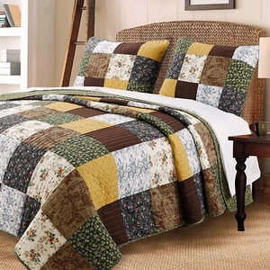 King Size Quilt Set Patchwork Pattern Modern Farm Cabin Lodge Rustic Country 3Pc - Picture 1 of 24