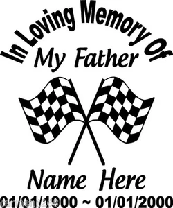 Calcomanía ventana de carreras In Loving Memory Father 10" bandera a cuadros coche personalizado - Imagen 1 de 1
