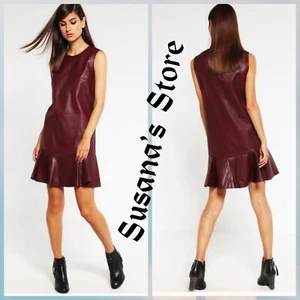 NWT BCBG MAXAZRIA SIZE S Sheridan Royal Port Flounce Faux Leather Dress - Picture 1 of 8