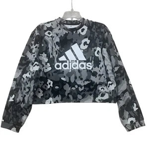 Adidas Sudadera Mujer Pequeña Negra Blanca Camuflada Estampado Completo Pullover Recortado - Imagen 1 de 11