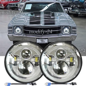 Pair Fit Chevy Chevelle 1971 1972 1973 Chrome 7" INCH LED Headlights HI/LO Beam - Picture 1 of 10