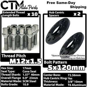 2x 10mm Thick 5x120 72.56mm C.B Wheel Spacer Kit with 12x1.5 Bolt Fit BMW Models - Picture 1 of 8